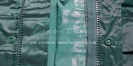Nylon Green waterproof clothing front fly zip button